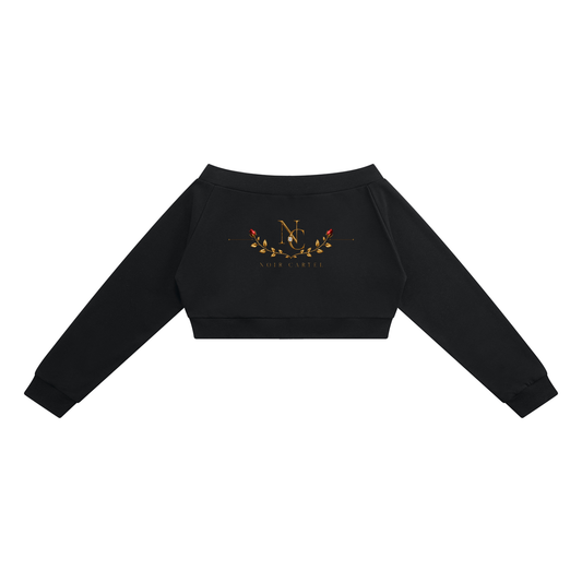 NOIR CARTEL DIAMONDS — Women's Off-Shoulder Full-Zip Hoodie — Black
