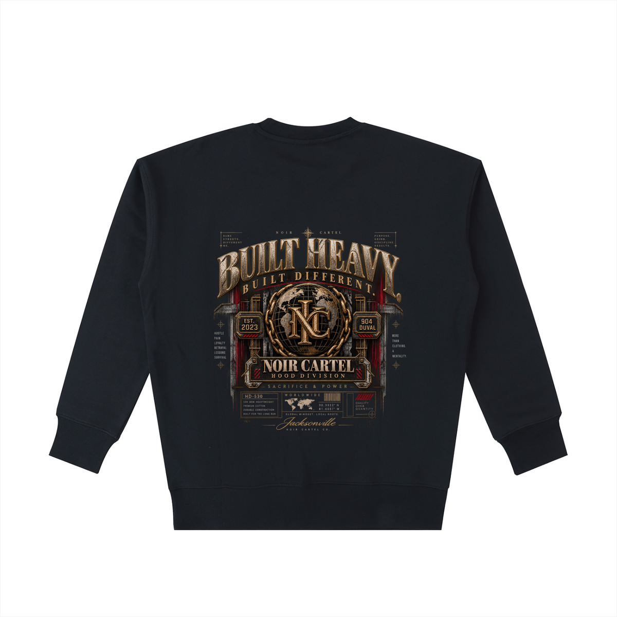 NOIR CARTEL HD-530 “Built Heavy” Heavyweight Crewneck — Black
