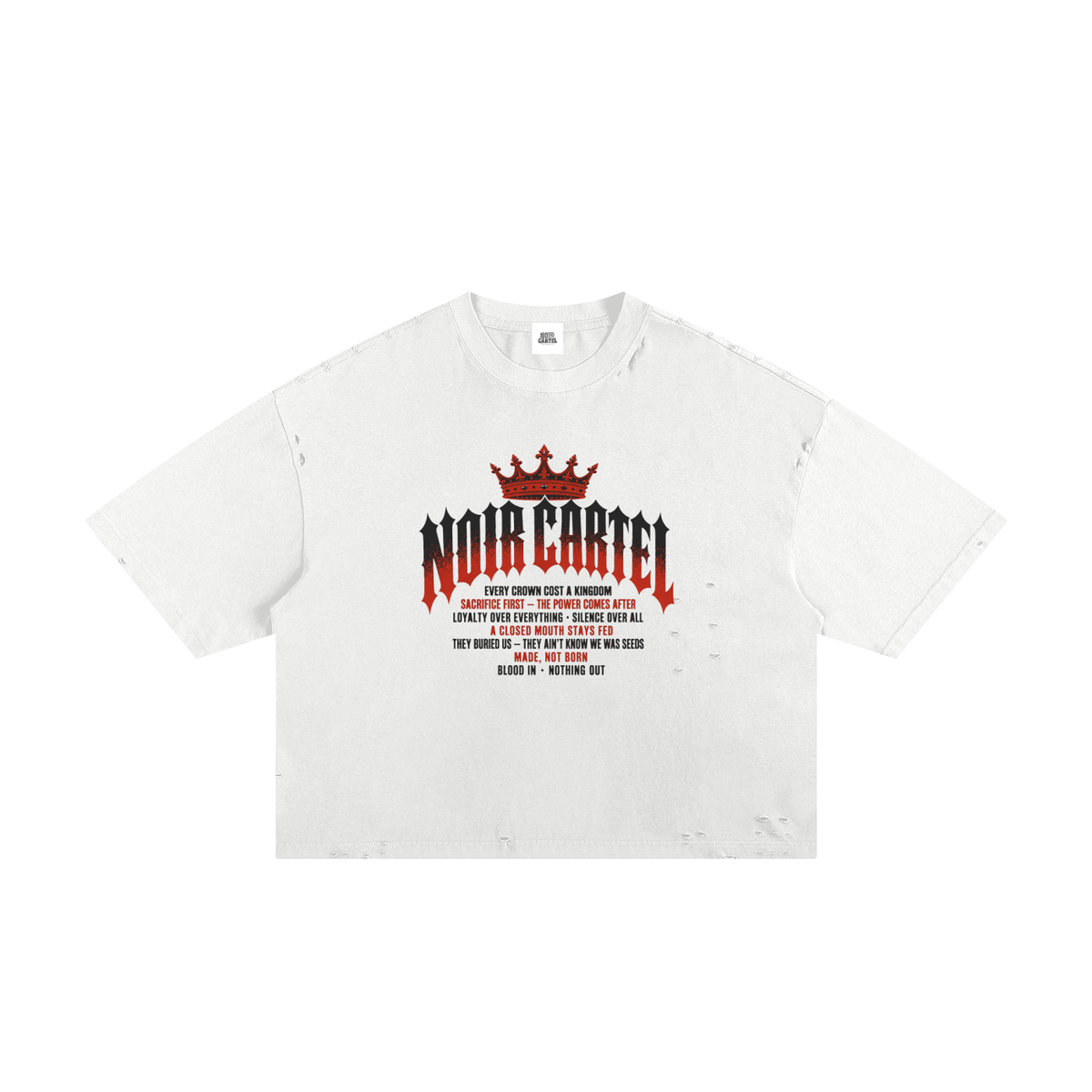NOIR CARTEL MADE MEN — Blood Oath — Red & Bone Frayed Boxy Tee
