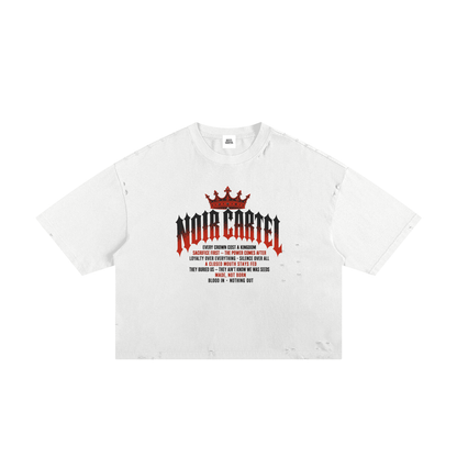 NOIR CARTEL MADE MEN — Blood Oath — Red & Bone Frayed Boxy Tee