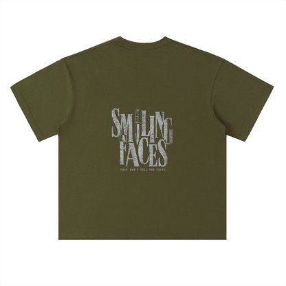 NOIR CARTEL FRENEMIES — Smiling Faces — Khaki Heavyweight Drop Shoulder Cotton Tee