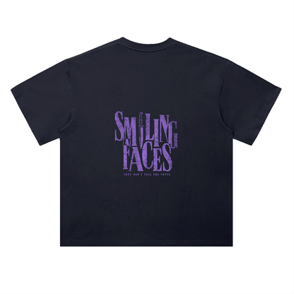 NOIR CARTEL FRENEMIES — Smiling Faces — Purple Heavyweight Drop Shoulder Cotton Tee