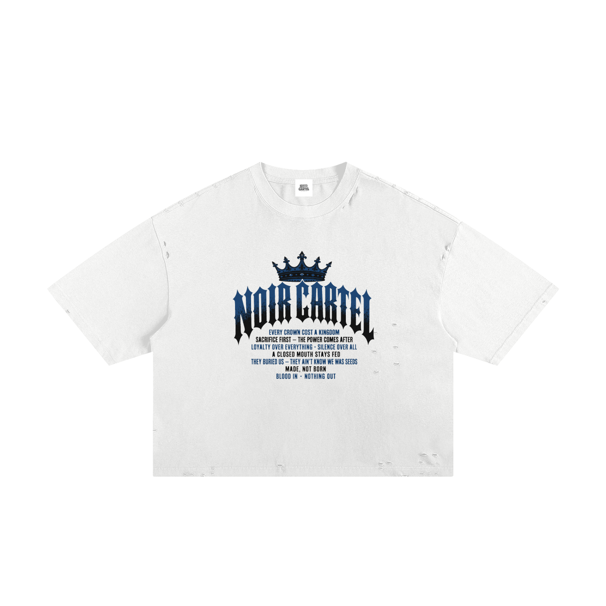 NOIR CARTEL MADE MEN — Blood Oath — Navy Frayed Boxy Tee