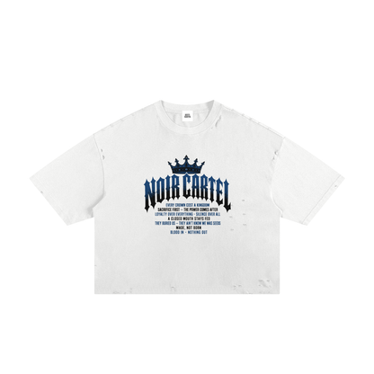 NOIR CARTEL MADE MEN — Blood Oath — Navy Frayed Boxy Tee
