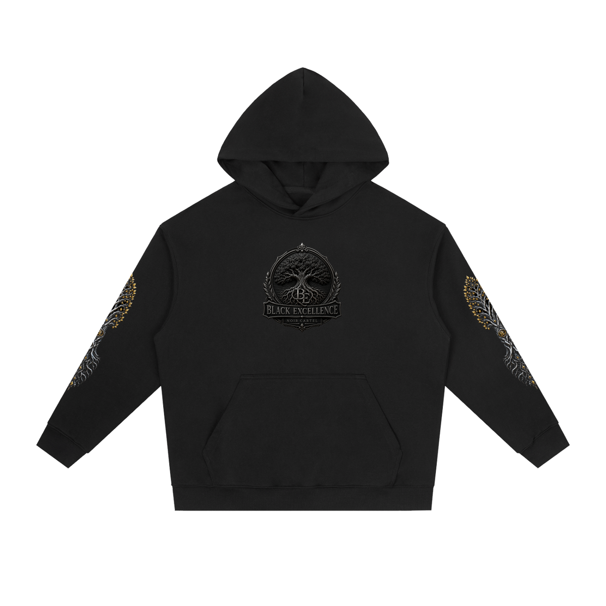 NOIR CARTEL BLACK EXCELLENCE — World Seal Essential Heavyweight Drop-Shoulder Hoodie — Black