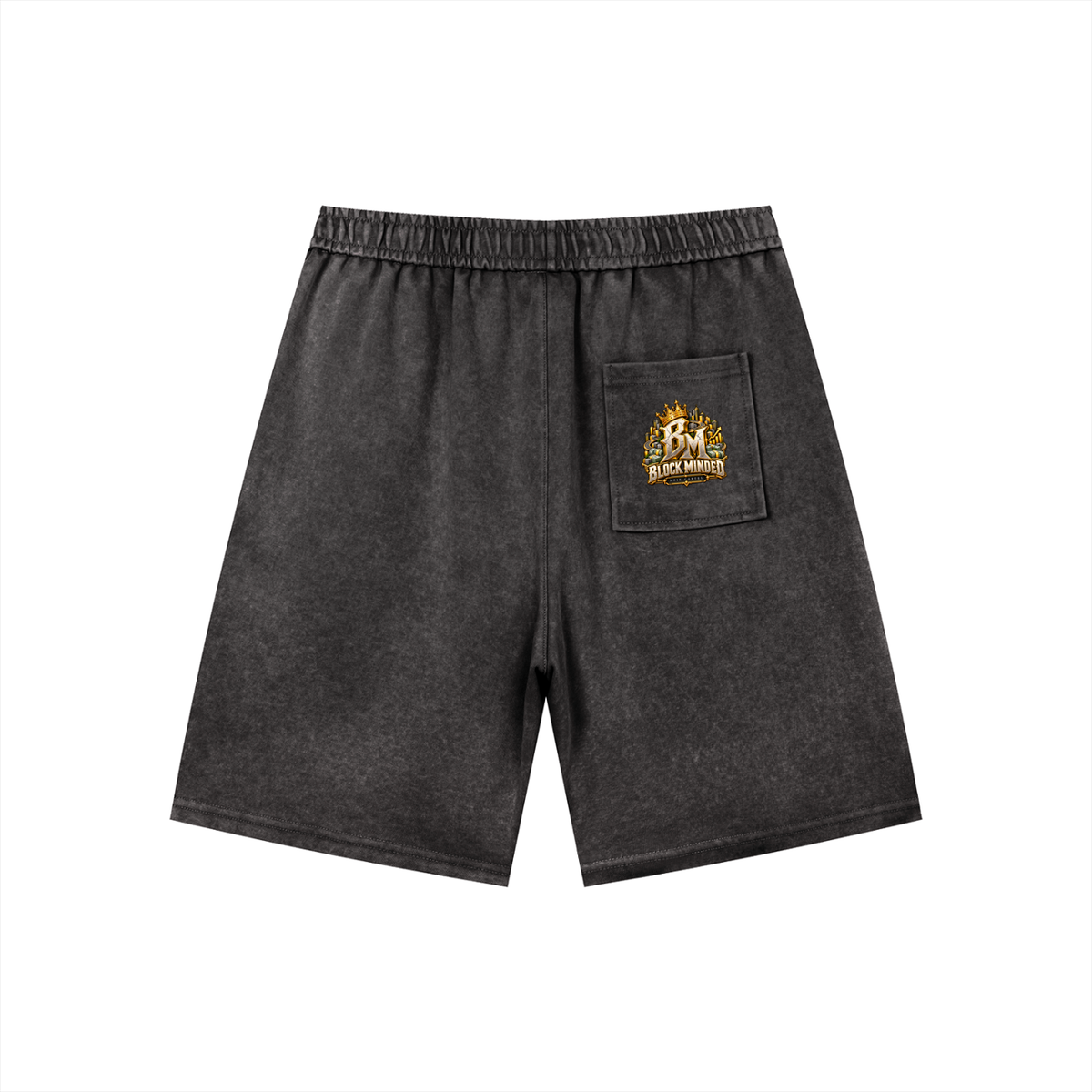 NOIR CARTEL BLOCKNOMICS — Block Minded Vintage Wash Drawstring Shorts — Black