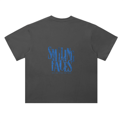 NOIR CARTEL FRENEMIES — Smiling Faces — Blue Heavyweight Drop Shoulder Cotton Tee