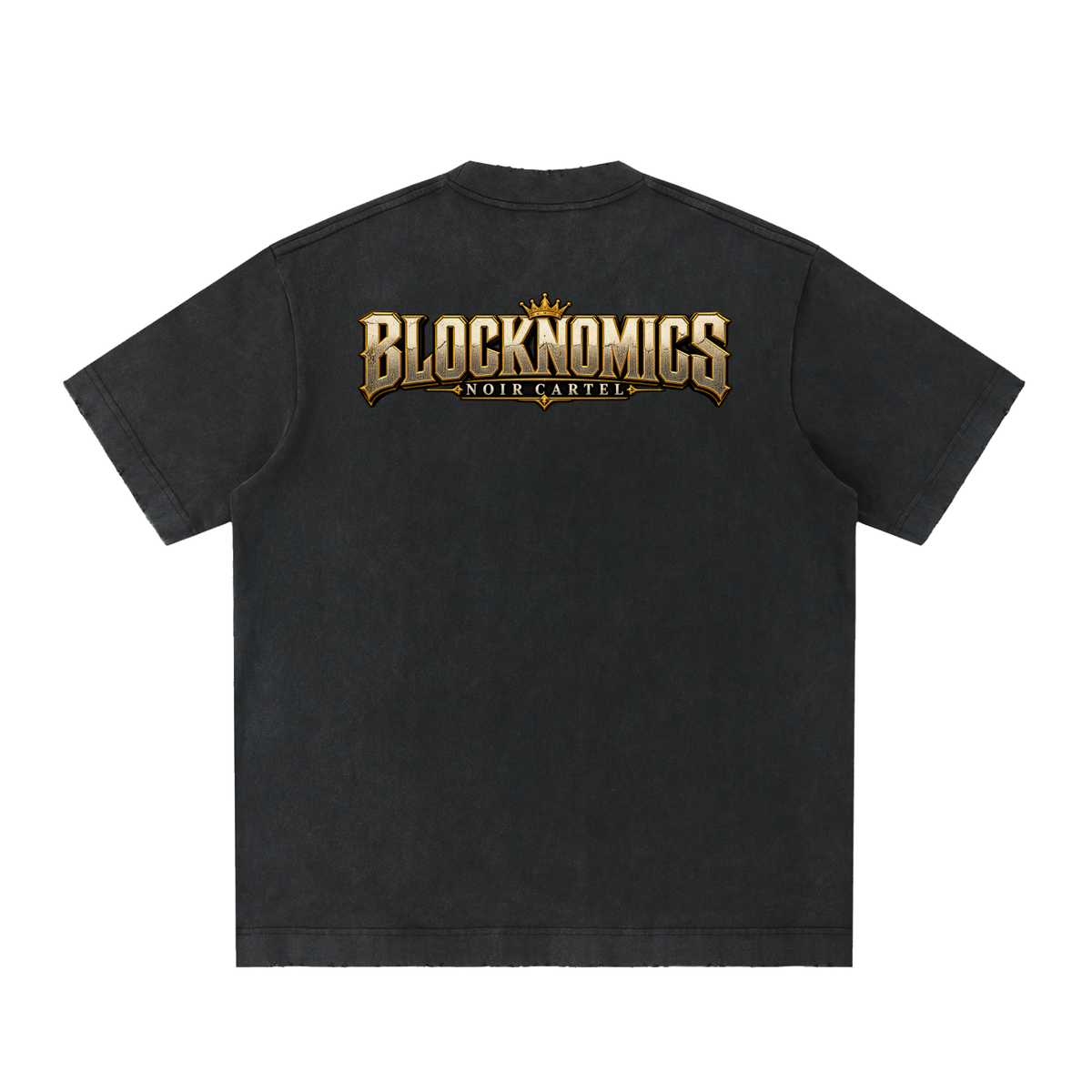 NOIR CARTEL BLOCKNOMICS — Block Minded Heavyweight Vintage Washed Frayed Tee — Black