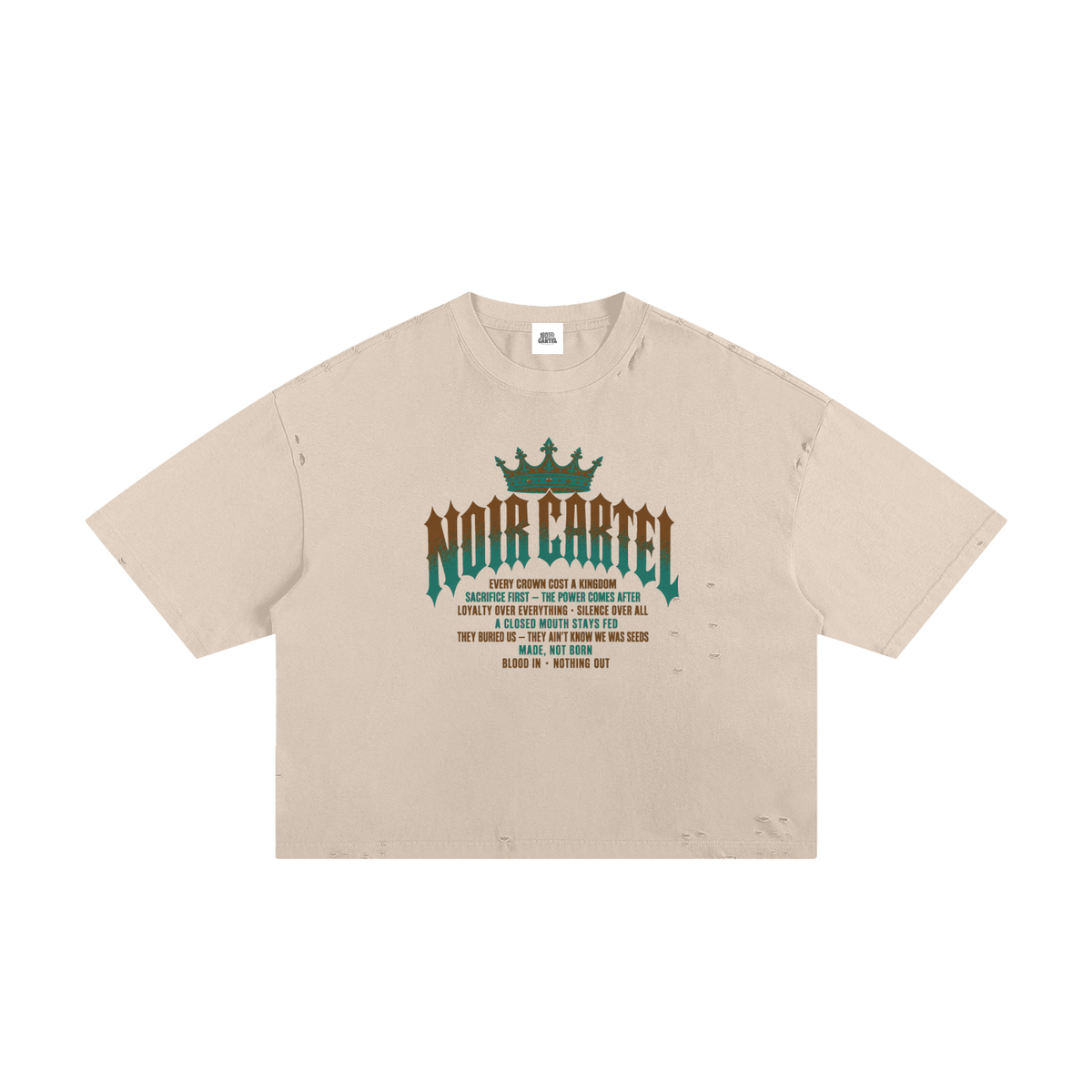 NOIR CARTEL MADE MEN — Blood Oath — Teal & Rust Frayed Boxy Tee