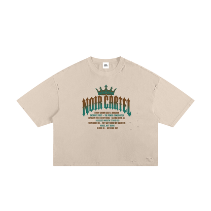 NOIR CARTEL MADE MEN — Blood Oath — Teal & Rust Frayed Boxy Tee