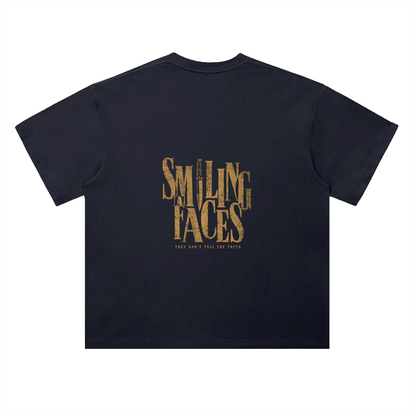 NOIR CARTEL FRENEMIES — Smiling Faces — Gold Heavyweight Drop Shoulder Cotton Tee