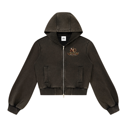 NOIR CARTEL DIAMONDS — Crowned Script Black Full-Zip Hoodie front