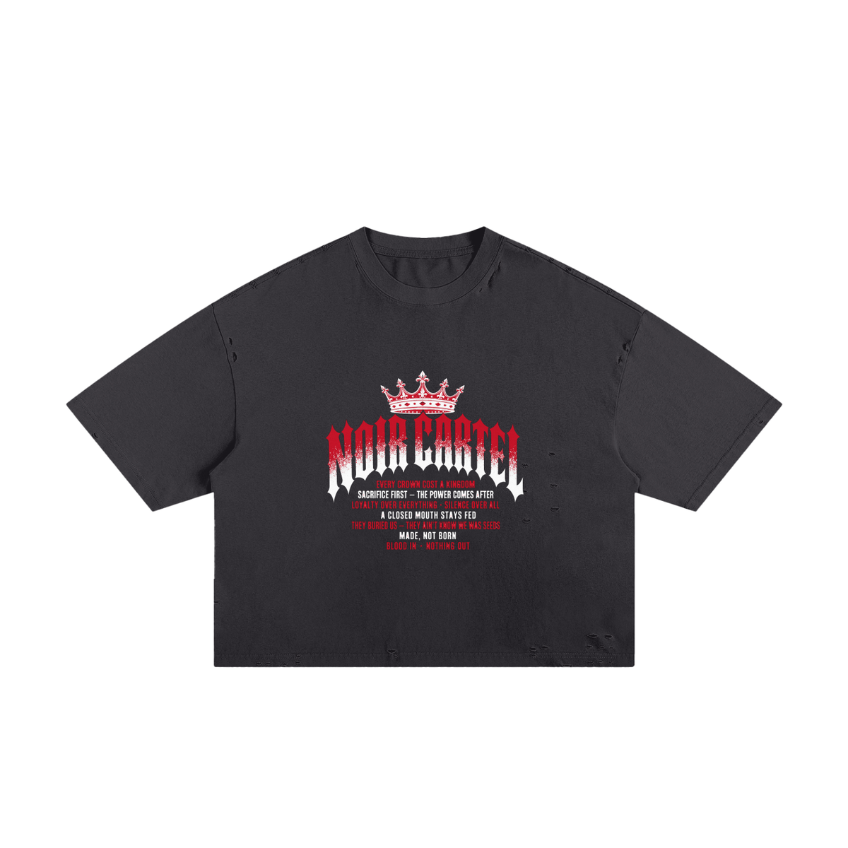 NOIR CARTEL MADE MEN — Blood Oath — Red & White Frayed Boxy Tee