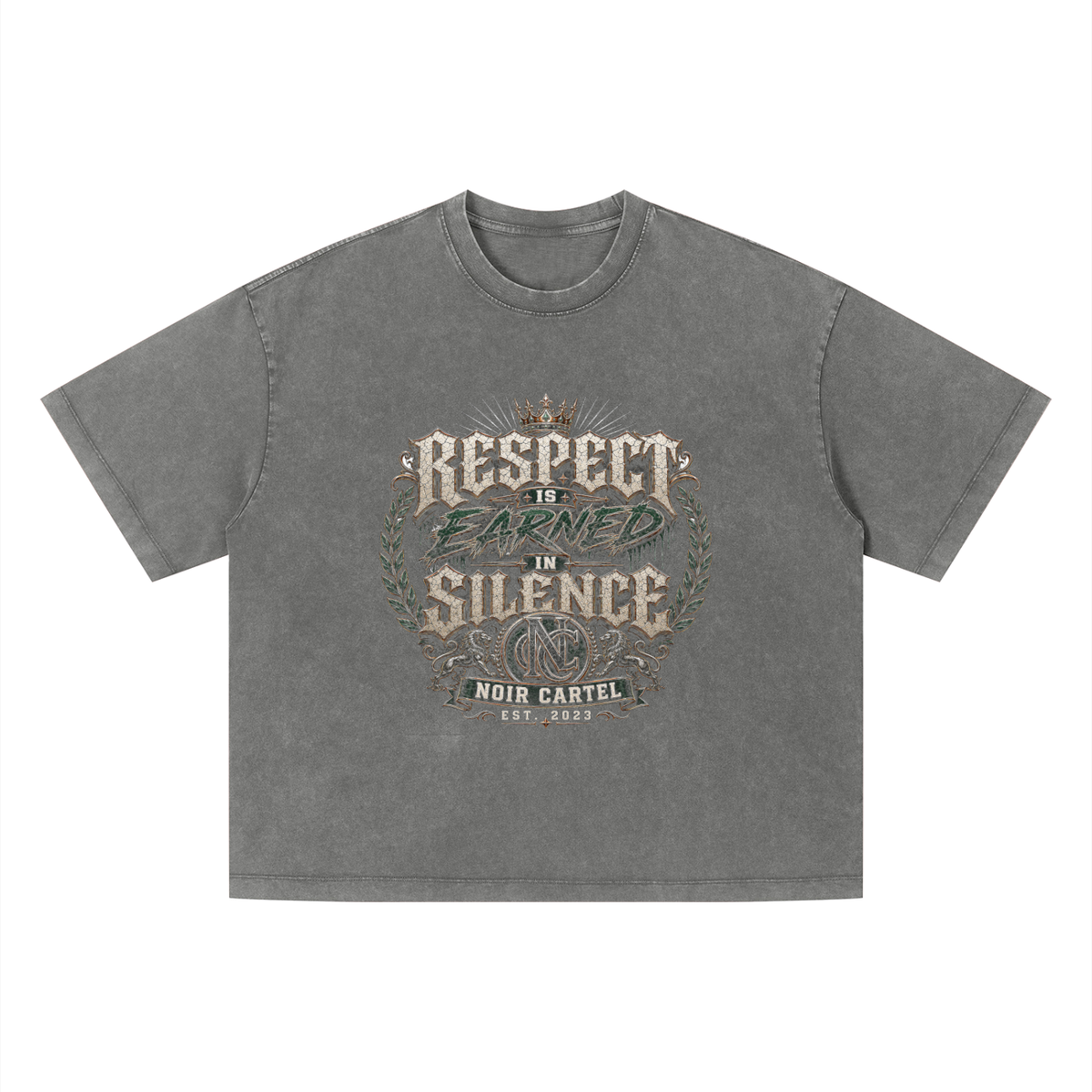 NOIR CARTEL UNSAID — Respect in Silence Vintage Wash Boxy Tee — Dark Gray