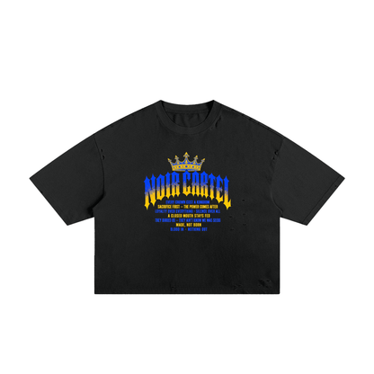 NOIR CARTEL MADE MEN — Blood Oath — Royal & Gold Frayed Boxy Tee — Black