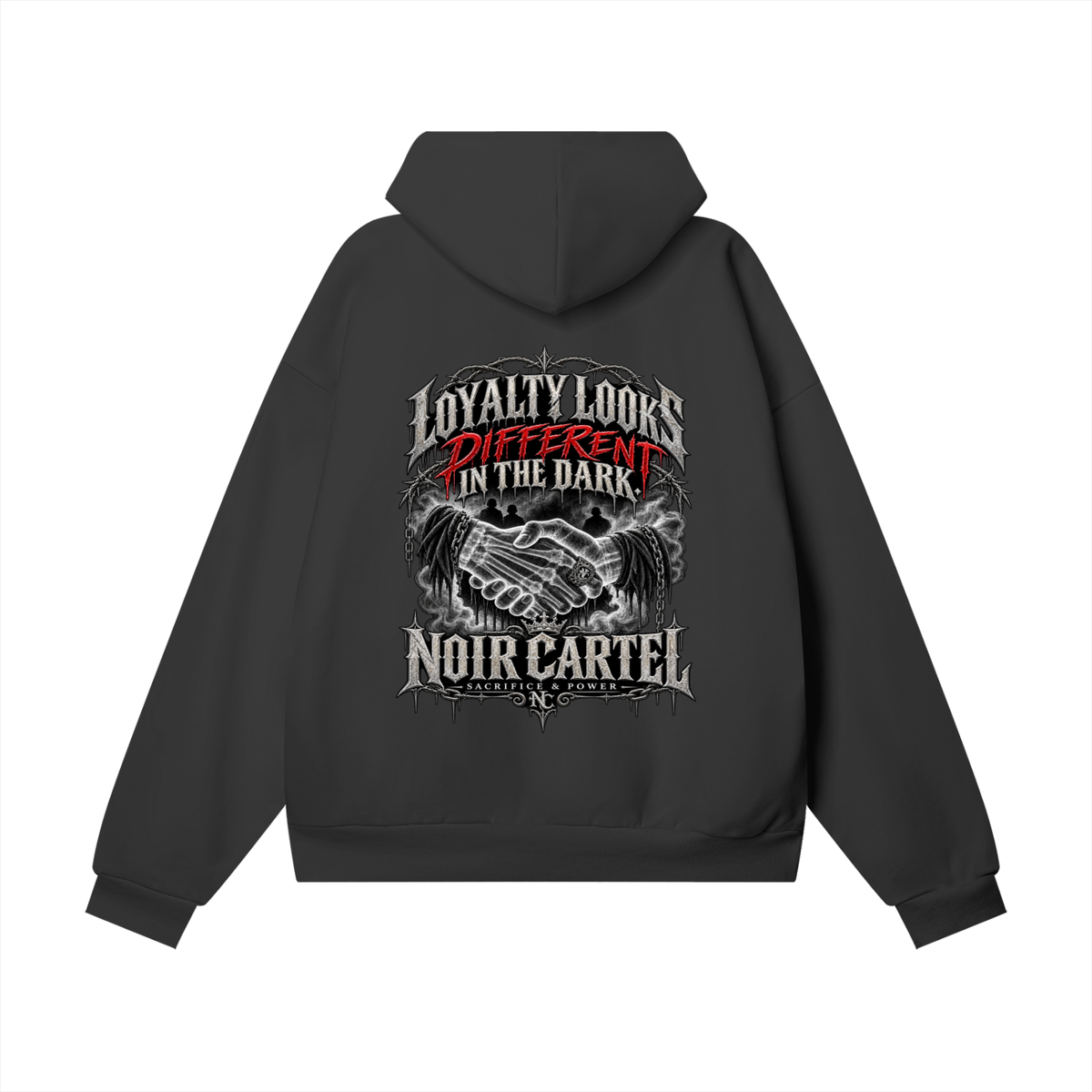 NOIR CARTEL UNSAID — Loyalty Looks Different Heavyweight Hidden Pocket Fleece Hoodie — Black Beauty