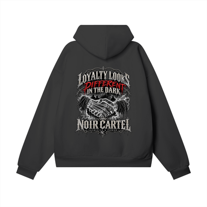 NOIR CARTEL UNSAID — Loyalty Looks Different Heavyweight Hidden Pocket Fleece Hoodie — Black Beauty