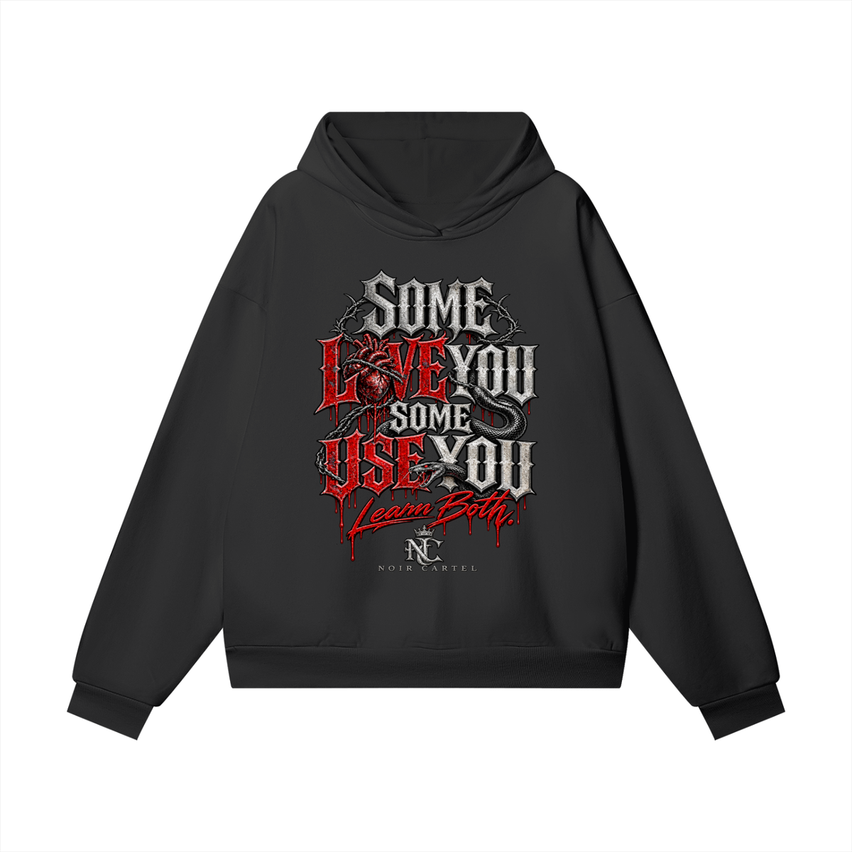 NOIR CARTEL UNSAID — Loyalty Looks Different Heavyweight Hidden Pocket Fleece Hoodie — Black Beauty