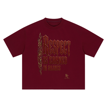 NOIR CARTEL ALONE IS POWER — Respect Is Earned Boxy Oversized Tee — Dark Red