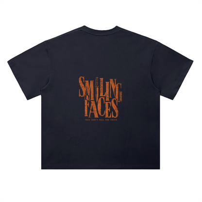 NOIR CARTEL FRENEMIES — Smiling Faces — Orange Heavyweight Drop Shoulder Cotton Tee