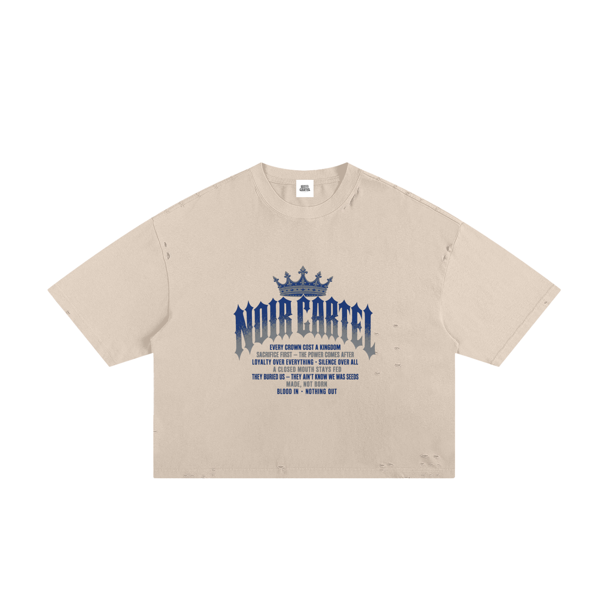 NOIR CARTEL MADE MEN — Blood Oath — Blue Frayed Boxy Tee