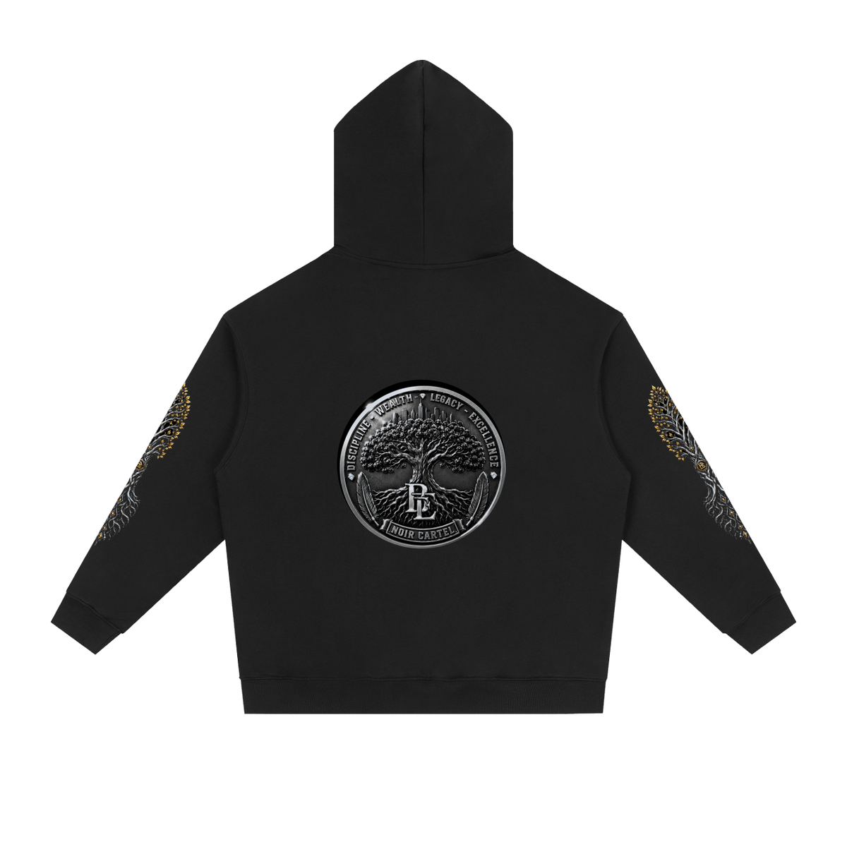 NOIR CARTEL BLACK EXCELLENCE — World Seal Essential Heavyweight Drop-Shoulder Hoodie — Black