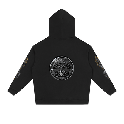 NOIR CARTEL BLACK EXCELLENCE — World Seal Essential Heavyweight Drop-Shoulder Hoodie — Black
