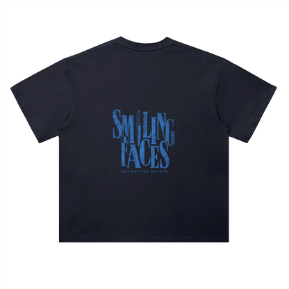 NOIR CARTEL FRENEMIES — Smiling Faces — Blue Heavyweight Drop Shoulder Cotton Tee