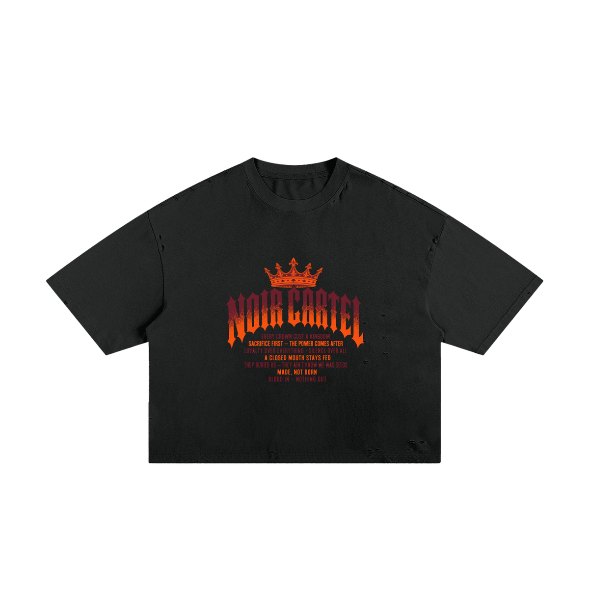 NOIR CARTEL MADE MEN — Blood Oath — Orange Frayed Boxy Tee
