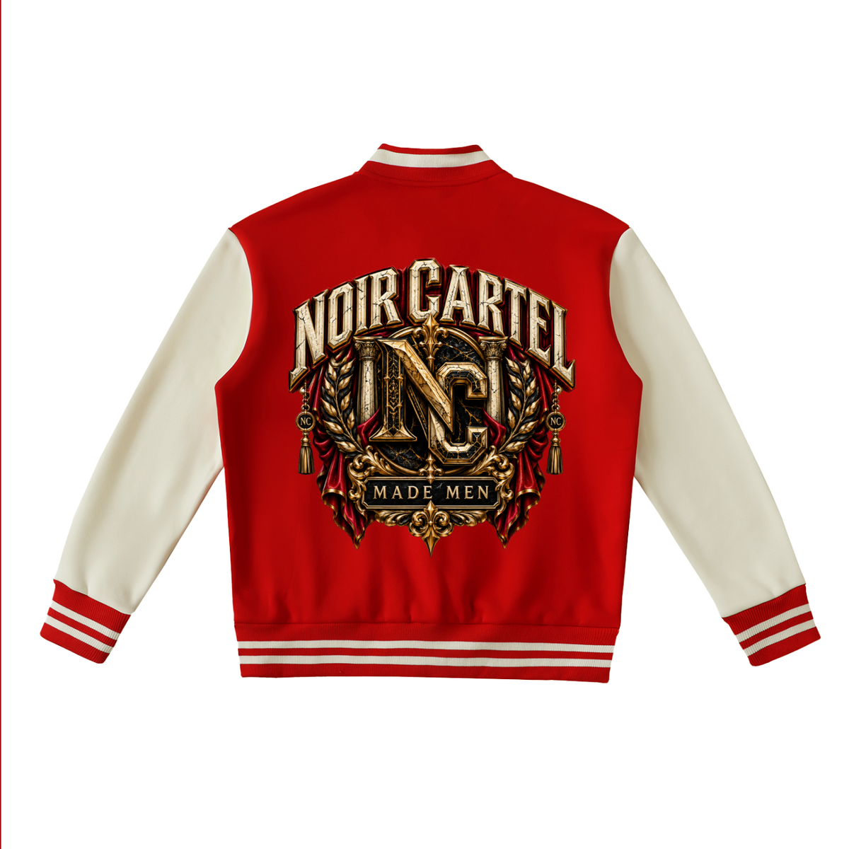 Noir Cartel Made Men Fleeced Varsity Jacket — The Royal Enforcer | Crimson & Bone