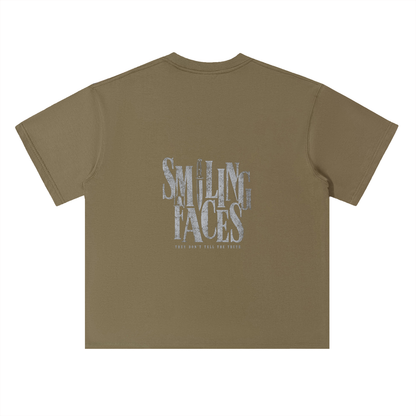 NOIR CARTEL FRENEMIES — Smiling Faces — Khaki Heavyweight Drop Shoulder Cotton Tee