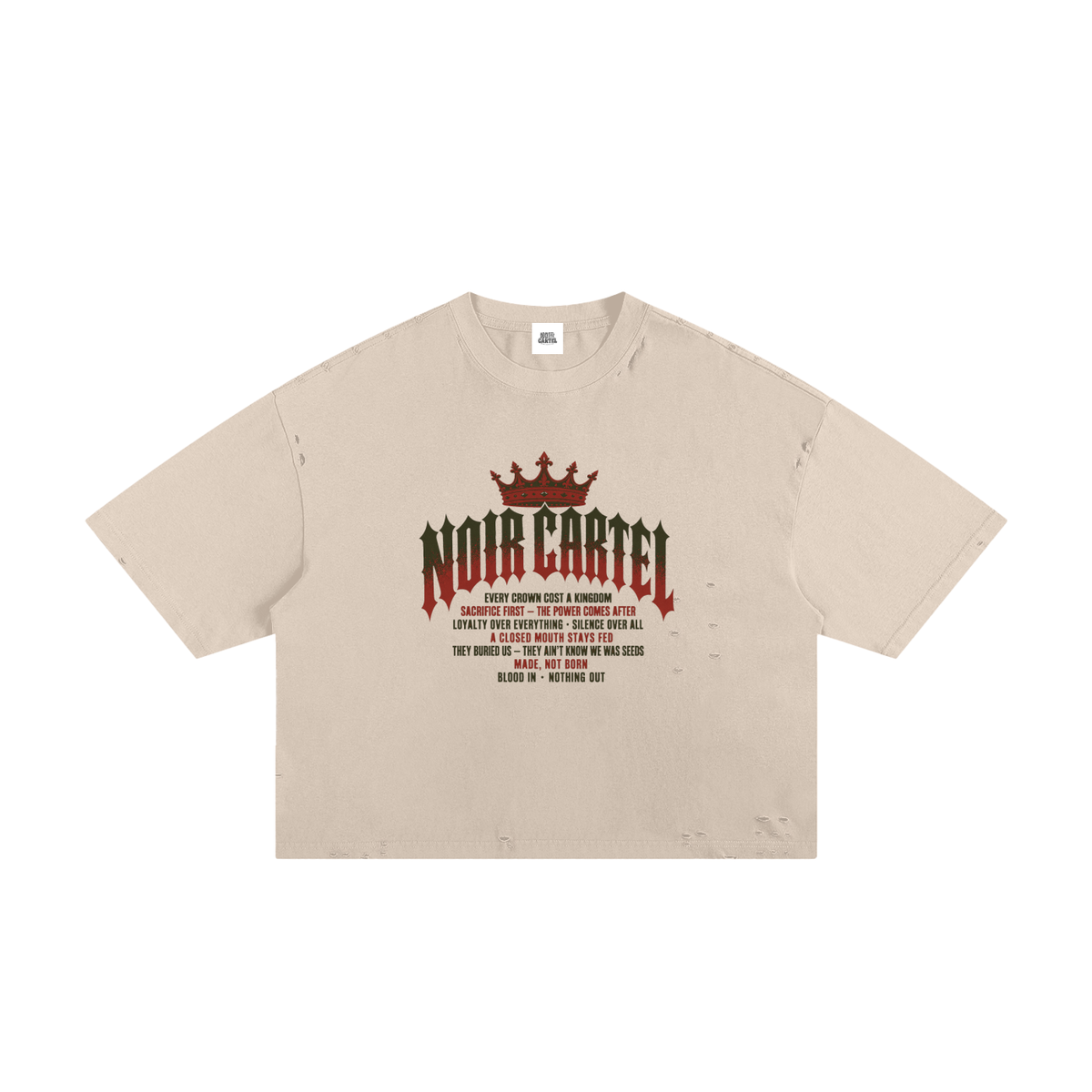 NOIR CARTEL MADE MEN — Blood Oath — Red & Green Frayed Boxy Tee