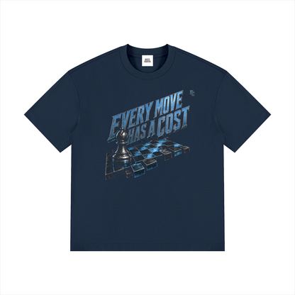 NOIR CARTEL UNSAID — Every Move Has a Cost Drop Shoulder Cotton Tee — Navy Blue