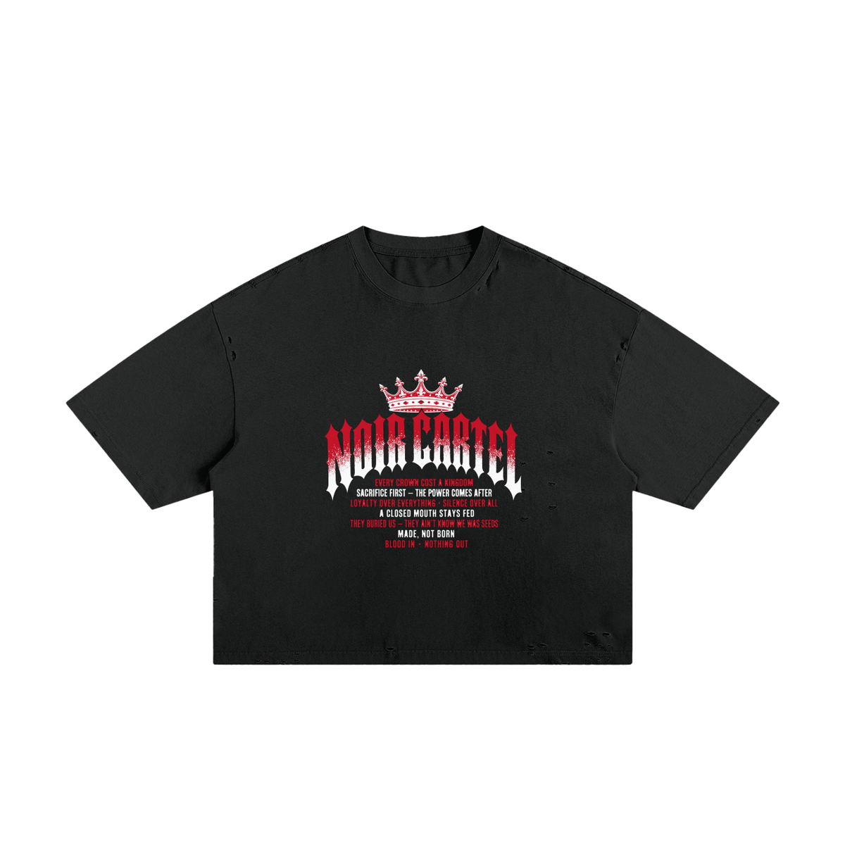 NOIR CARTEL MADE MEN — Blood Oath — Red & White Frayed Boxy Tee