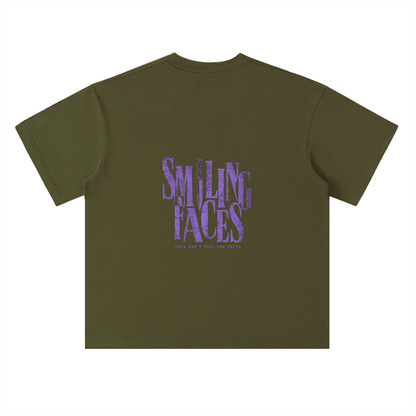 NOIR CARTEL FRENEMIES — Smiling Faces — Purple Heavyweight Drop Shoulder Cotton Tee