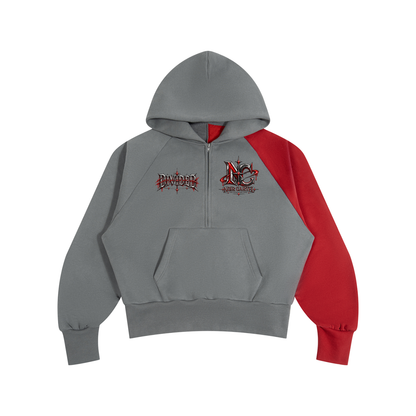 NOIR CARTEL SYNDICATE — House Rules — Gray & Red Color-Block Fleece Hoodie — Dark Gray with Red