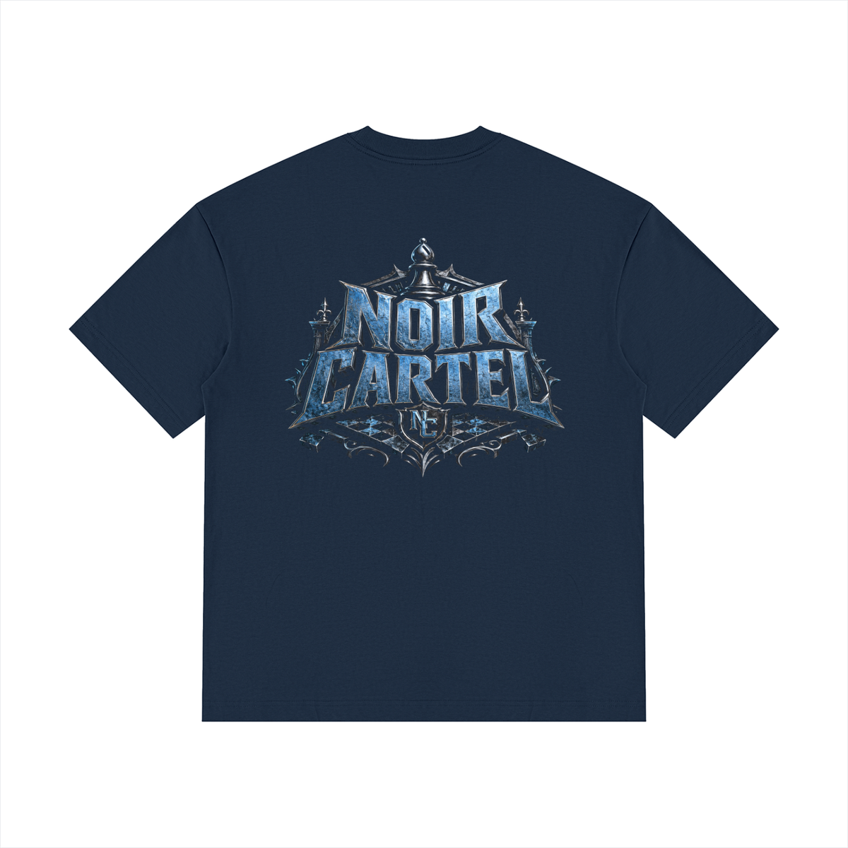 NOIR CARTEL UNSAID — Every Move Has a Cost Drop Shoulder Cotton Tee — Navy Blue