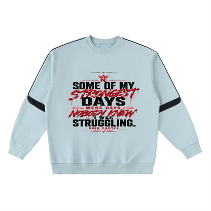 NOIR CARTEL UNSAID — My Strongest Days Oversized Crewneck Taped Sweatshirt — Light Blue