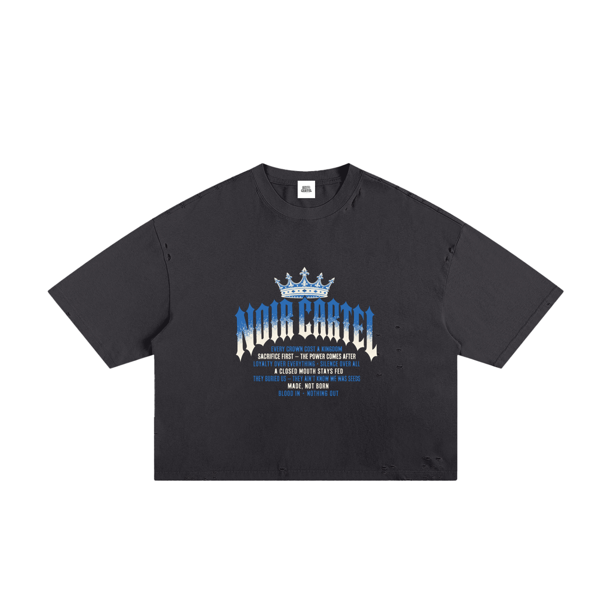 NOIR CARTEL MADE MEN — Blood Oath — Ice Blue Frayed Boxy Tee