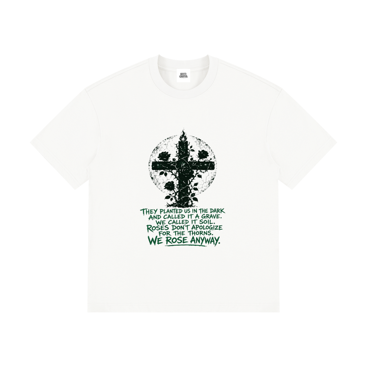 NOIR CARTEL OVERGROWTH — Rose Gospel — Green Drop Shoulder Cotton Tee