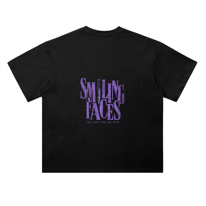 NOIR CARTEL FRENEMIES — Smiling Faces — Purple Heavyweight Drop Shoulder Cotton Tee