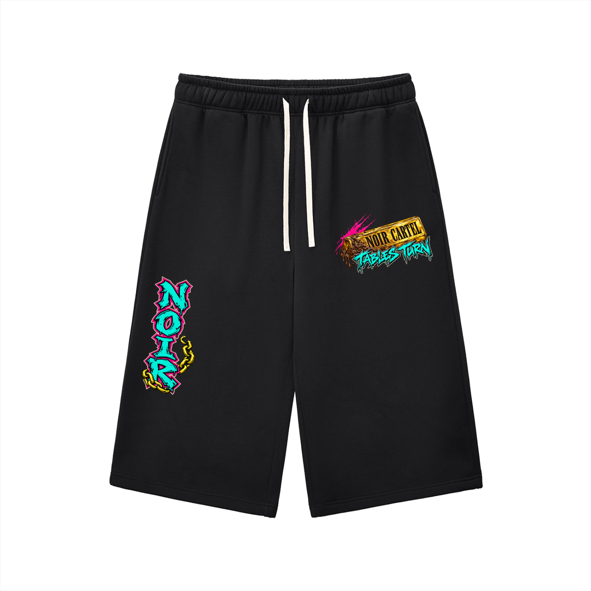 NOIR CARTEL TABLES TURN — Mud to Gold Longline Shorts — Black