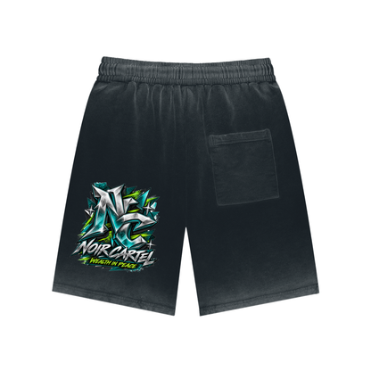 NOIR CARTEL SYNDICATE — Wealth in Peace Reverse-Dyed Shorts — Black