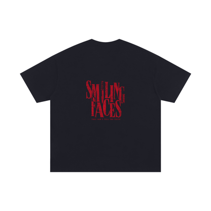 NOIR CARTEL FRENEMIES — Smiling Faces — Red Oversized Cotton Tee — Black