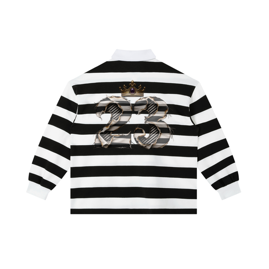 NOIR CARTEL — CARTEL CASUAL — Crowned 23 Stripe Polo — White & Black