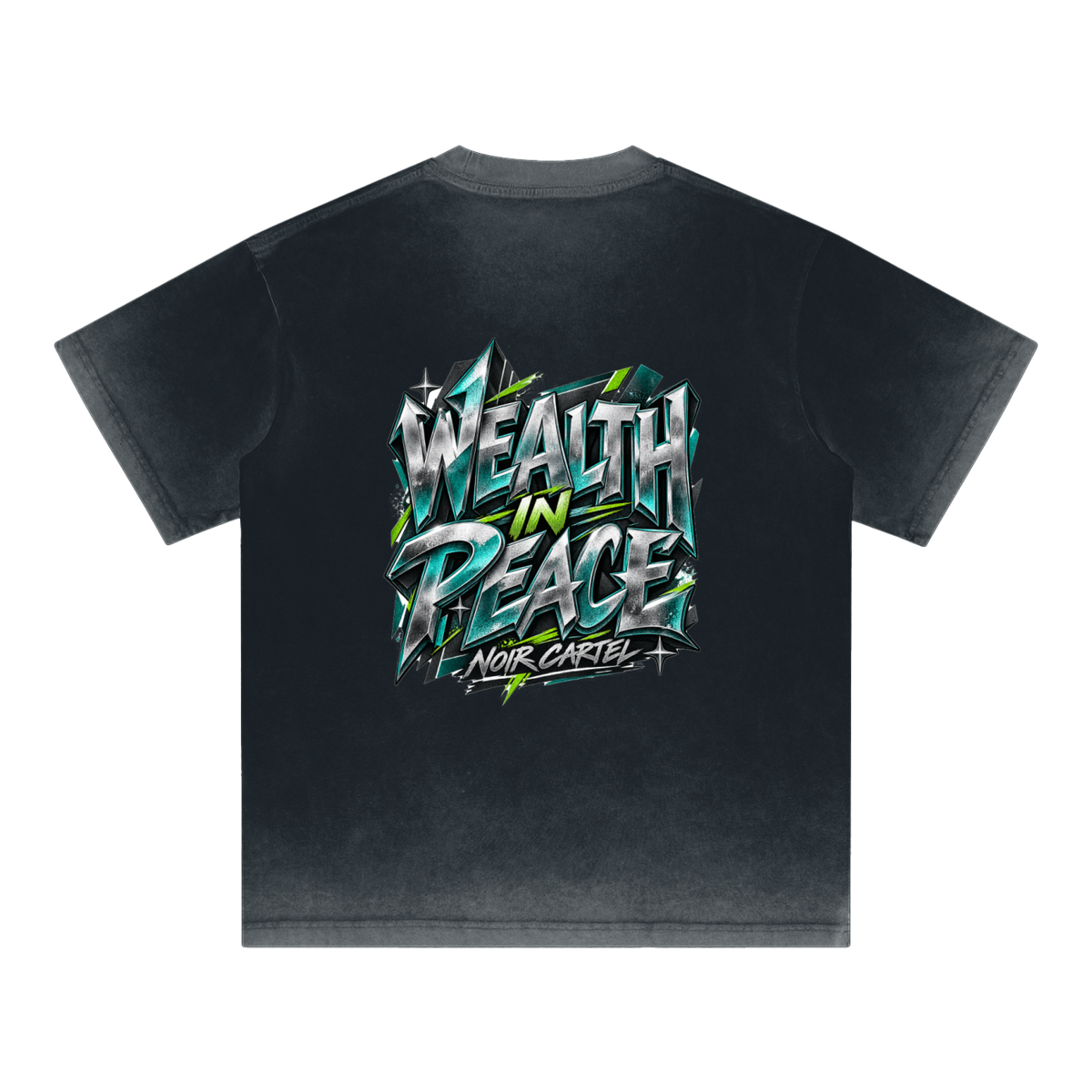 NOIR CARTEL SYNDICATE — Wealth in Peace Reverse-Dyed Tee — Black