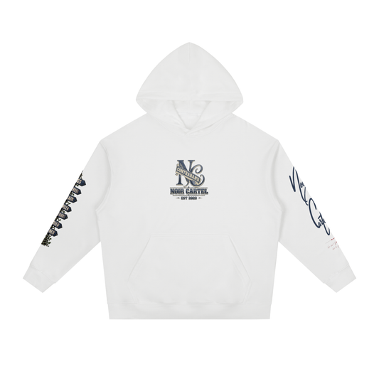 NOIR CARTEL CONTRABAND — Cartel Status 380 GSM Heavyweight Hoodie — White