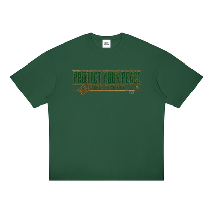 NOIR CARTEL OVERGROWTH — Thornbound Crest Oversized Drop Shoulder Tee — Dark Green