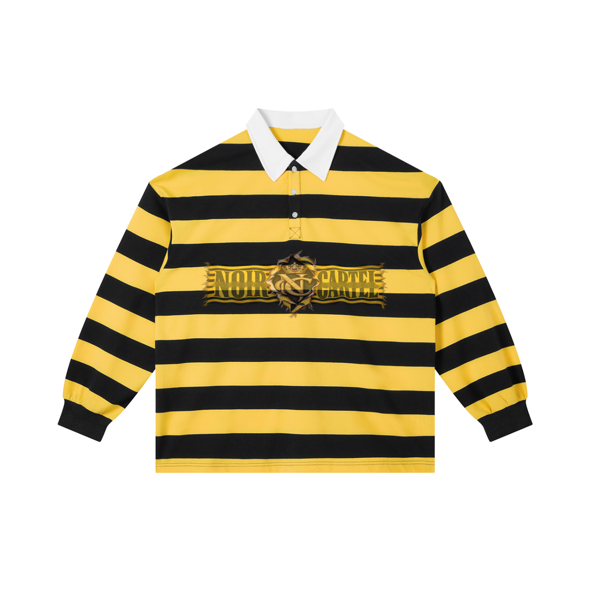 NOIR CARTEL — CARTEL CASUAL — Crowned 23 Stripe Polo — Yellow & Navy