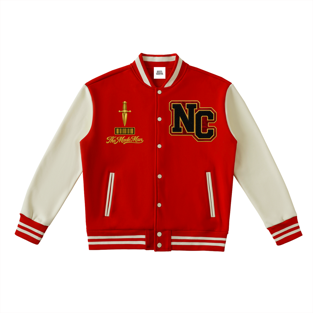Noir Cartel Made Men Fleeced Varsity Jacket — The Royal Enforcer | Crimson & Bone